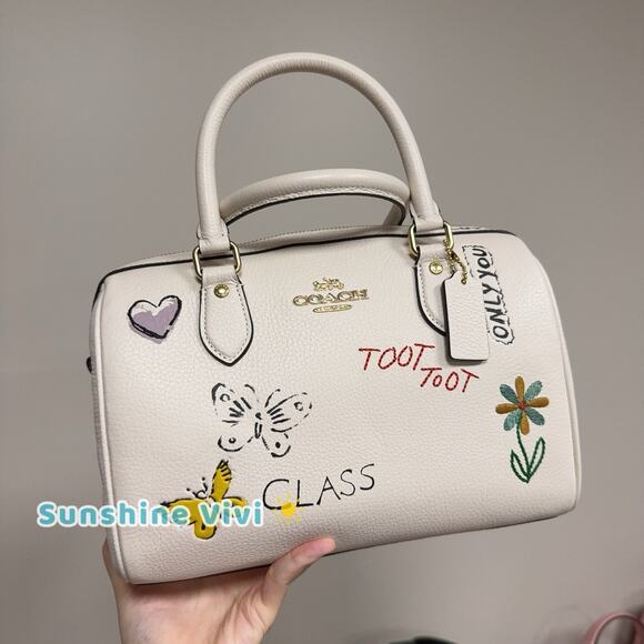 NWT Coach Rowan Satchel Bag With Sketch Print CAK19 Gold/chalk multi